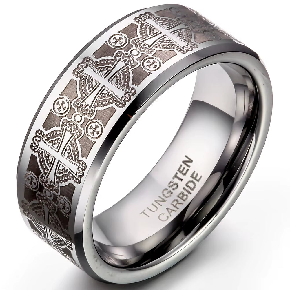 Tungsten Vintage Men'S Ring 8Mm Cool Engraved Wedding Band Unique Jewelry Gift for Him