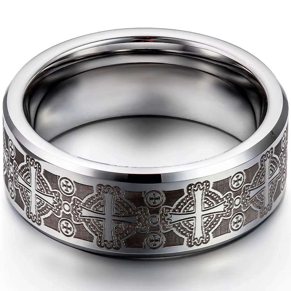 Tungsten Vintage Men'S Ring 8Mm Cool Engraved Wedding Band Unique Jewelry Gift for Him