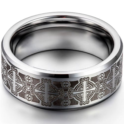 Tungsten Vintage Men'S Ring 8Mm Cool Engraved Wedding Band Unique Jewelry Gift for Him