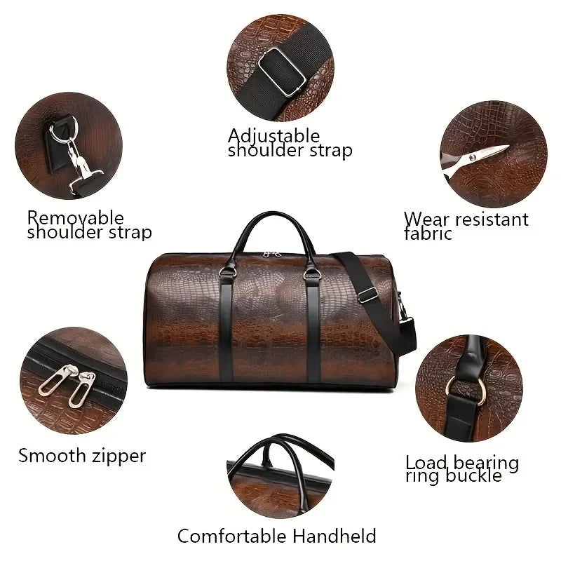Large Capacity Retro Crocodile-Textured Travel Duffel Bag - Durable Unisex Vacation Luggage, Versatile Gift for Men & Women