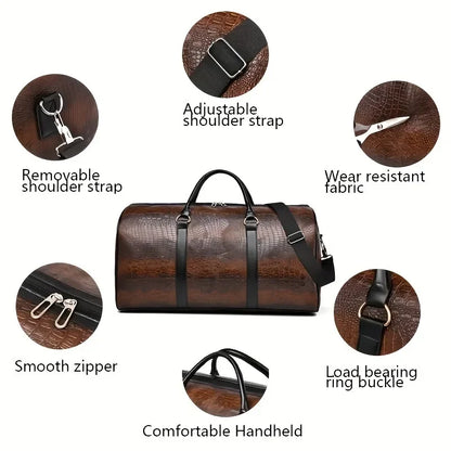 Large Capacity Retro Crocodile-Textured Travel Duffel Bag - Durable Unisex Vacation Luggage, Versatile Gift for Men & Women
