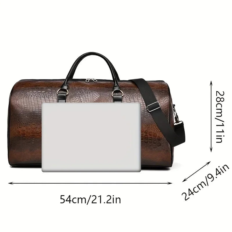 Large Capacity Retro Crocodile-Textured Travel Duffel Bag - Durable Unisex Vacation Luggage, Versatile Gift for Men & Women