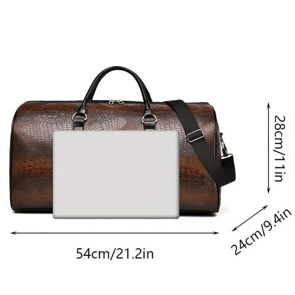Large Capacity Retro Crocodile-Textured Travel Duffel Bag - Durable Unisex Vacation Luggage, Versatile Gift for Men & Women