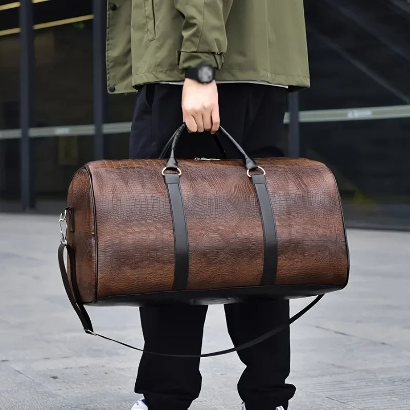 Large Capacity Retro Crocodile-Textured Travel Duffel Bag - Durable Unisex Vacation Luggage, Versatile Gift for Men & Women