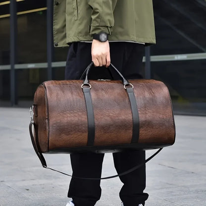 Large Capacity Retro Crocodile-Textured Travel Duffel Bag - Durable Unisex Vacation Luggage, Versatile Gift for Men & Women
